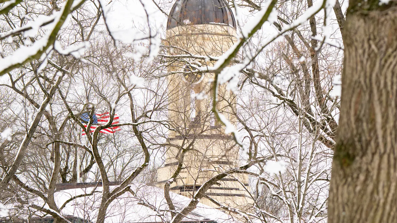 BLIZZARD_Nassau Hall Flag.jpg Snow covers the branches of the tress in front of Nassau Hall after blizzard