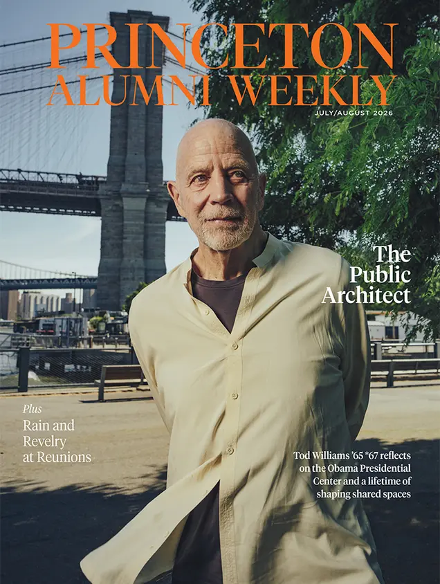 July26_cover.jpg Tod Williams ’65 *67 stands in front of the Brooklyn Bridge.